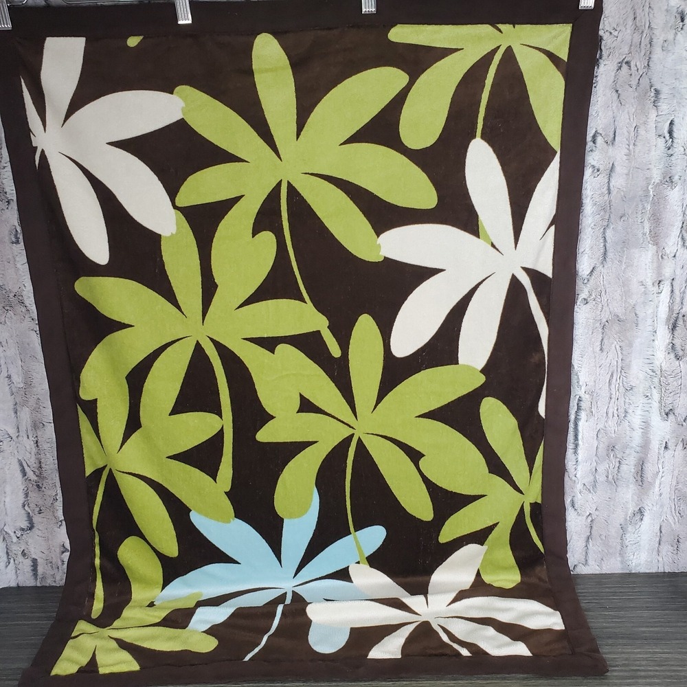 Lambs & Ivy Baby Blanket Brown Beige Palm Leaves Natural Tones Reversible Unisex